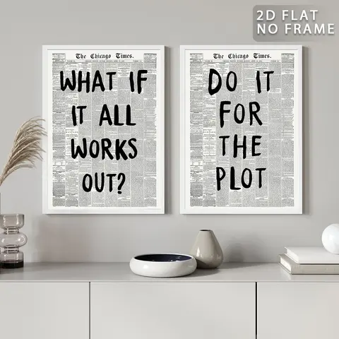 Newspaper Poster, 2 Counts/set Do It for The Plot Lettering Unframed Poster Home Decor Prints for Home Living Room Bedroom Office Decor