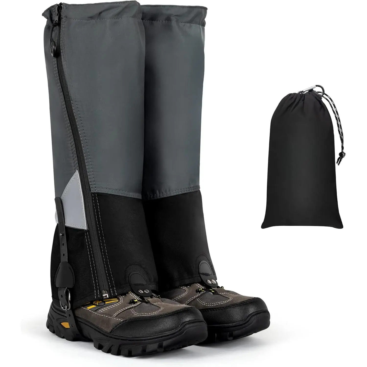 Hiking Gaiters with Upgraded Zipper, Gaiters  Hiking Waterproof, Lightweight Leg Shoe Gaiters  Men Women (Grey&Black, Large) New model