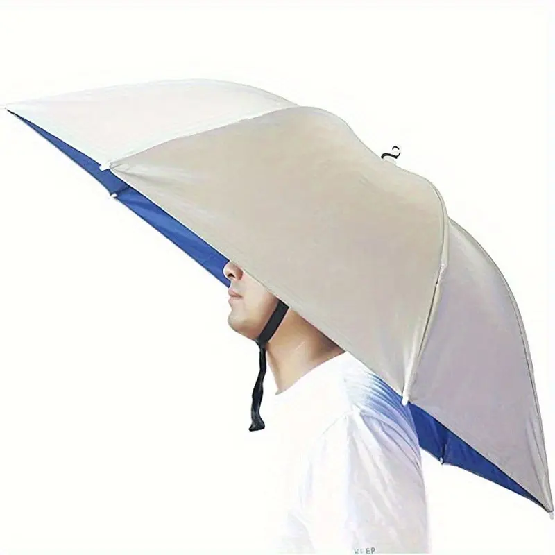 1 adjustable wearable umbrella hat with an enlarged canopy (30.3 inches), suitable for fishing, camping, and gardening. Features wind-resistant ABS material, an elastic headband, a compact foldable design, and requires no batteries.