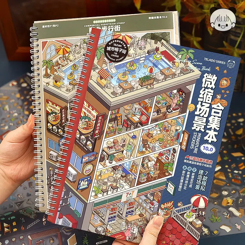 DIY Miniature Scene Sticker Collection Book, Includes Different Scenes,Material Stickers, and Scene Base Cards, Stress-Relieving Crafts for Beginners, Perfect for Relaxing, Decal Book, Sticker Collage Pack
