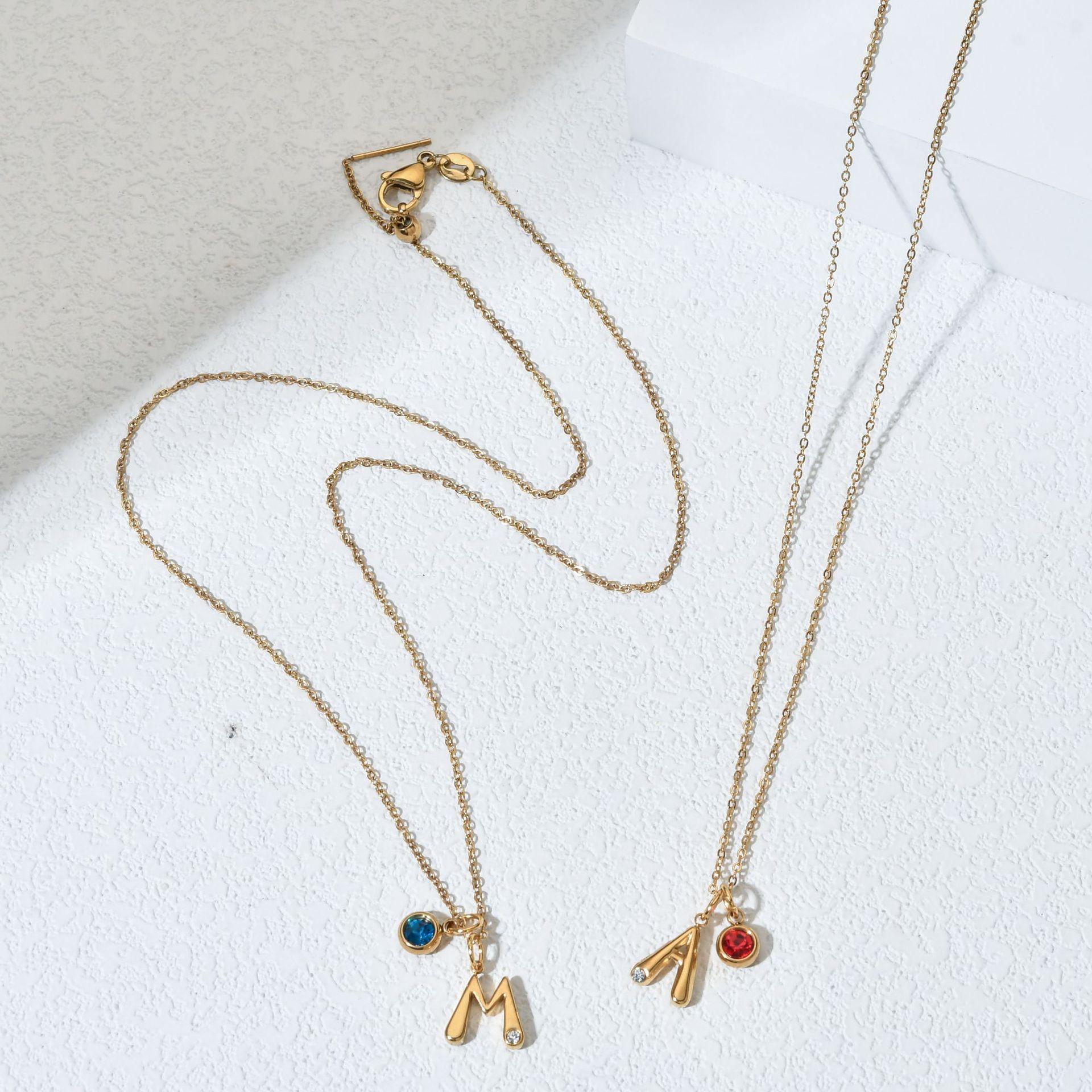 26 Initial Letters Stainless Steel Birthstone Pendant Necklace Dainty Clavicle Chain Ideal Gift For Mom