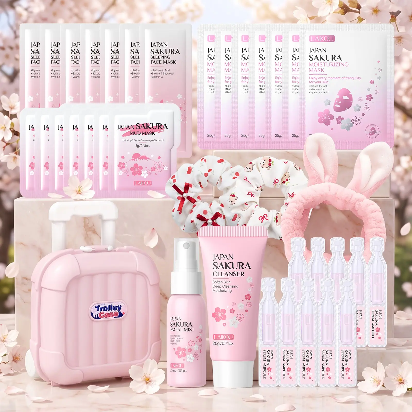 27 PACK Skincare Gifts Set for Teen Girls, Travel Kit & Skin Care Gifts |Cleanser, Clay mask, Serum, Sleeping mask, Face mask, Facial mist, Hair tie, Hair band, Pink suitcase , Skincare Gift for Kids, Spa Gift, Graduation Gifts