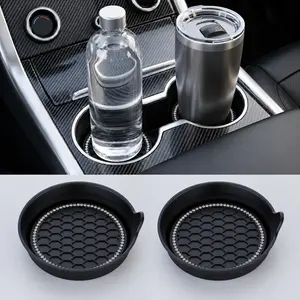 Universal Non Slip Bling Crystal Car Cup Holder Coasters Two Pack Black Alcantara Steering Wheel Relaxation Gift Automotive Interior Mats
