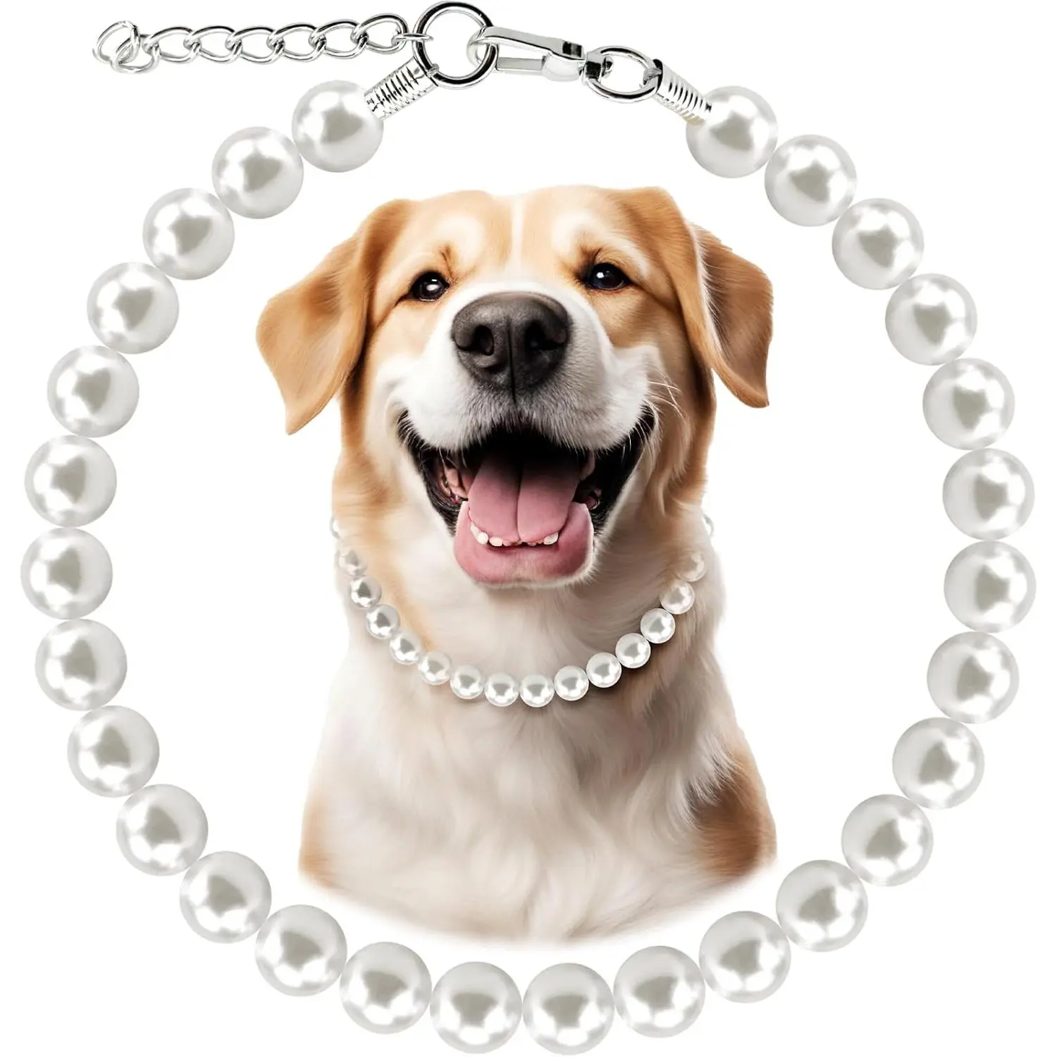 Chunky Pearl Dog Necklace (Beads 19mm) with Strong Stainless Steel Wire Rope, Elegant Adjustable Pearl Collar Jewellery Accessories for Large Dogs