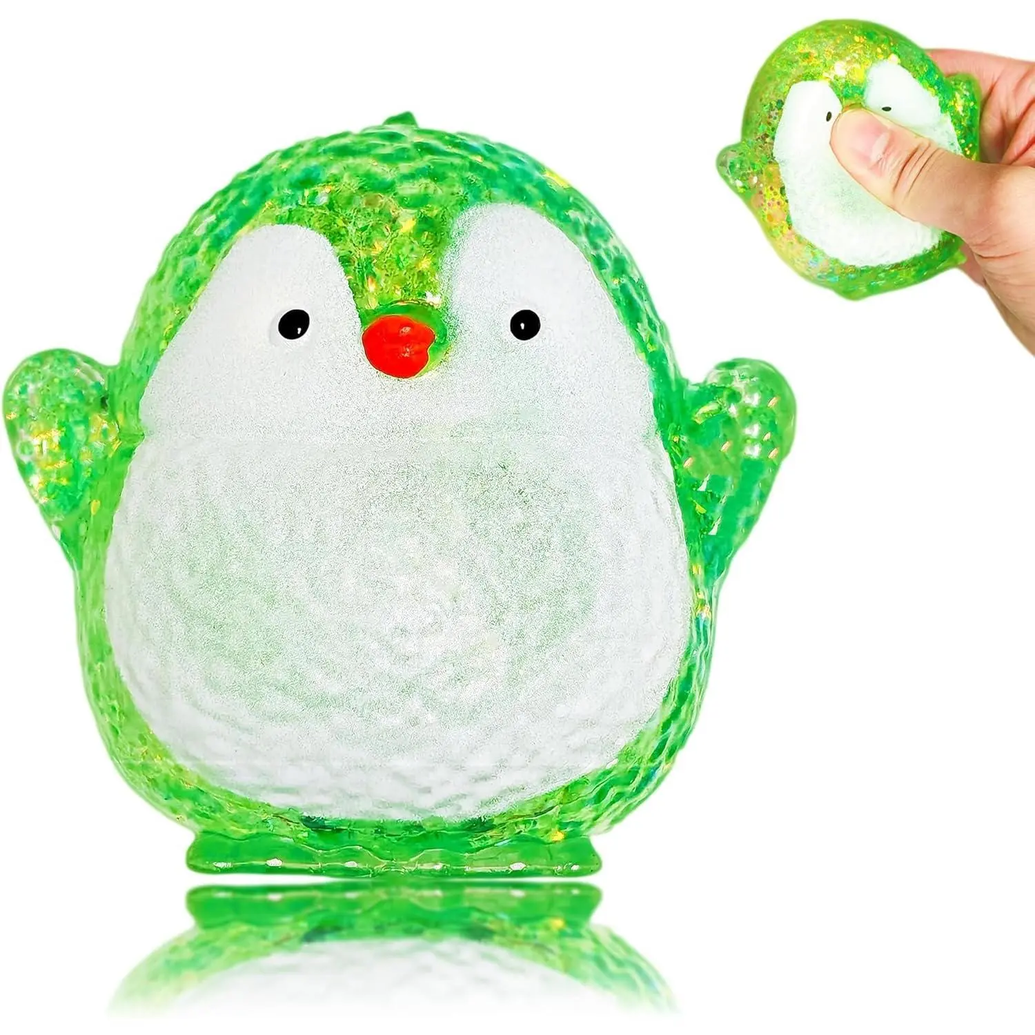 1Pcs Unisex Glittered Sugar Ball Squishy Penguin Sensory Stress Toy, Oddly Satisfying Kawaii Squeeze Toy for Above 12 Years, Calming the Mind Party Favors Easter Basket Stuffers (Green, Avoid Direct Sunlight), Squishy Stress Relief Toys, Boost Creativity