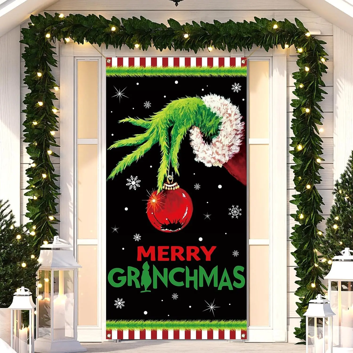 Lightweight 3x6 ft Polyester Christmas Door Cover, Modern Festive Winter Decoration, Front Porch Backdrop Banner for Indoor & Outdoor Home Use