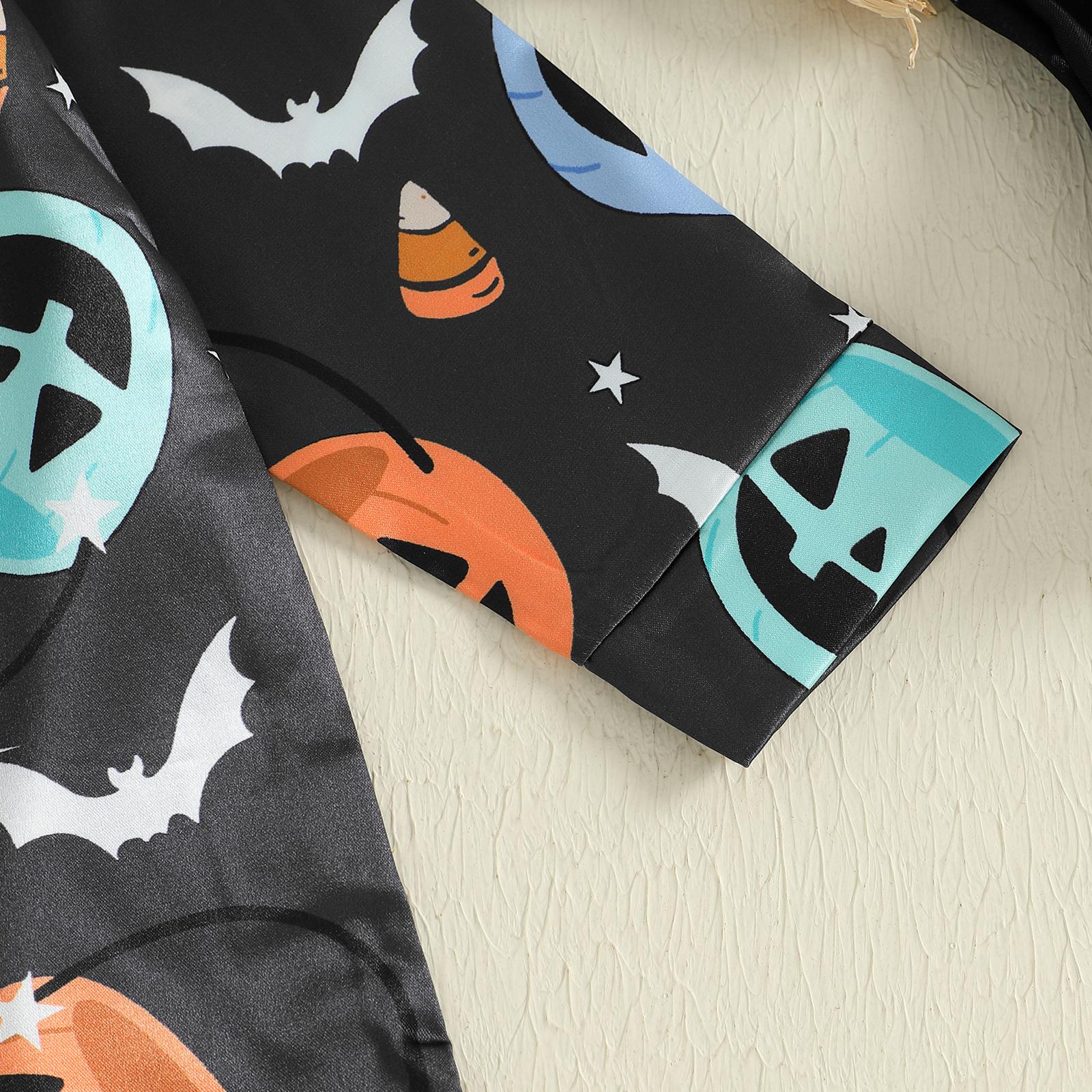 Kids Toddler Boys Girls Halloween Satin Pajamas Set Pumpkin Print Button Up Shirt Elastic Pants Silk Pajama Sets Sleepwear Kids Toddler Boys Girls Halloween Satin Pajamas Set Pumpkin Print Button Up Shirt Elastic Pants Silk Pajama Sets Sleepwear