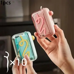 Pink Dopamine Color Matching Automatic Pop-Up Dental Floss Box with 10 Floss Picks, Tooth Floss Picks, Refillable Hygienic Floss Dispenser Portable Mini Floss Storage Case for On-the-Go Oral Care Compact Travel Essential for Home, Office & Daily Use