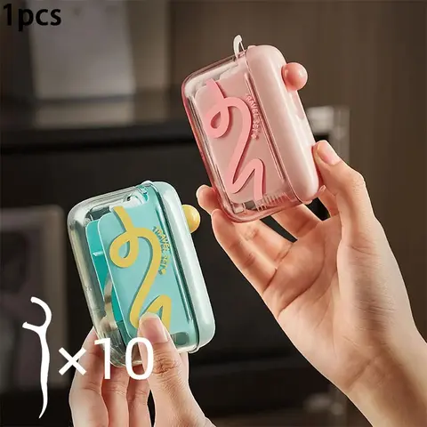 Automatic Pop Up Dental Floss Dispenser, Automatic Floss Box, Refillable Dust Proof Portable Floss Pick Storage Case One Touch Eject Mini Pocket Oral Care Holder For Home, Travel & Daily Teeth Cleaning Gadget With 10 Floss Picks