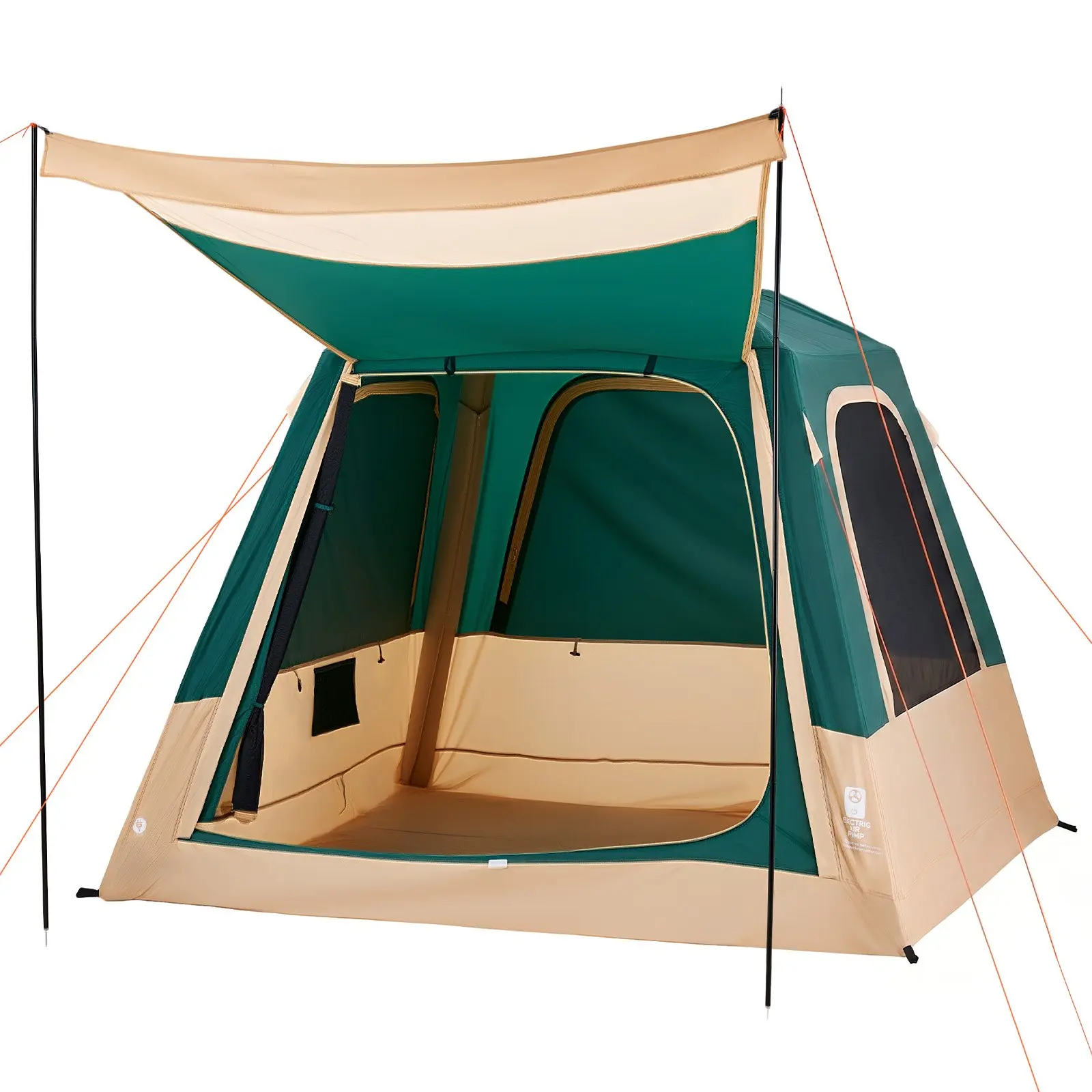 VEVOR Camping Tent, 4 Person Inflatable Cabin Tent with Rechargeable Pump, TPU Air Tube & 5 Large Mesh Windows, Portable Easy Setup Waterproof with Carry Bag for Family Outdoor Camping & Hiking, Gree