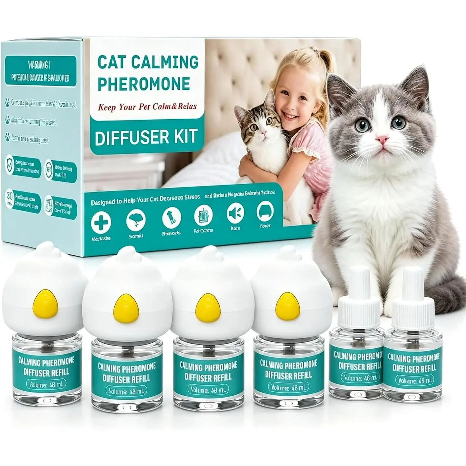 Cat Calming Pheromone Diffuser 10-Pack – 4 Plugs + 6 Refills (48mL Each), 180-Day Stress Relief for Anxiety, Scratching, Hiding & Aggression in Multi-Cat Homes