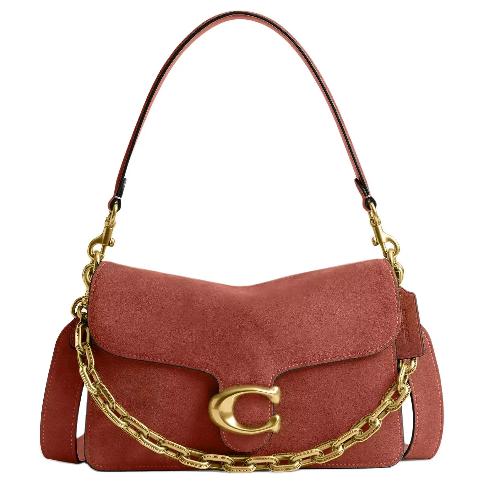 Coach Tabby 16 Small Leather Crossbody Bag for Women with Metal Logo in Brown
