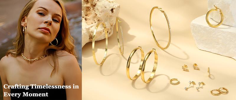 BESTEEL 14K Chunky Gold Plated Hoop Earrings for Women With 925 Sterling Silver Post Hollow Tube Hoops Earrings 4mm Thick Gold Hoop Earrings Hypoallergenic Lightweight Gold Large Hoop Earrings 25/30/40/50/60/70MM