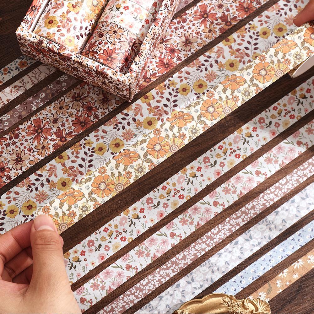 Vintage Floral Pattern Washi Tape, 12 Rolls/box Scrapbooking Decorative Masking Tape, Adhesive Sticker for Planner Bullet Scrapbook Gift Wrapping, Scrapbook Materials
