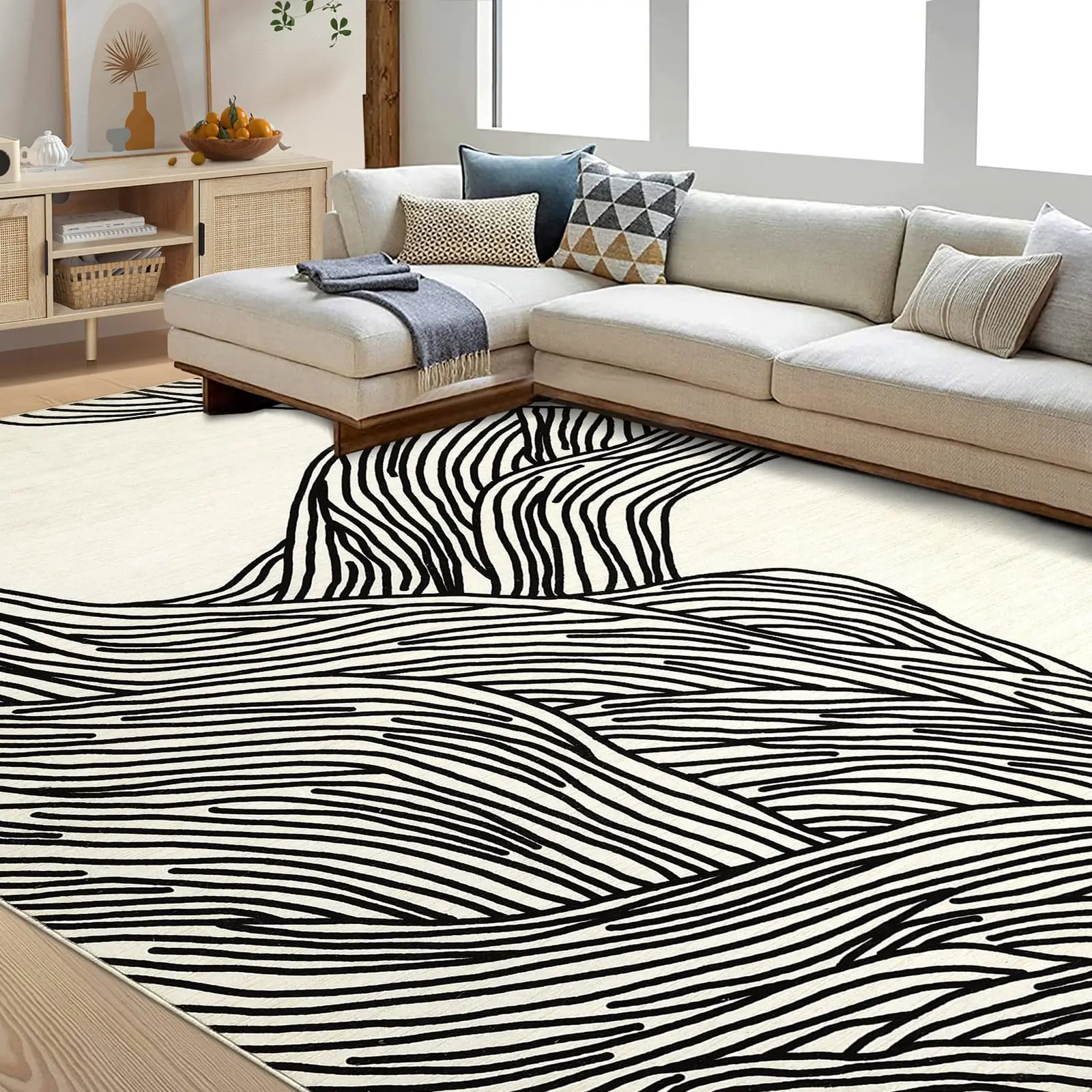 GARVEE 8x10 Washable Rug for Living Room and Bedroom, Contemporary Striped Modern Abstract Design, Non-Slip, Stain Resistant Indoor Carpet Suitable for Dining Area, Black and White