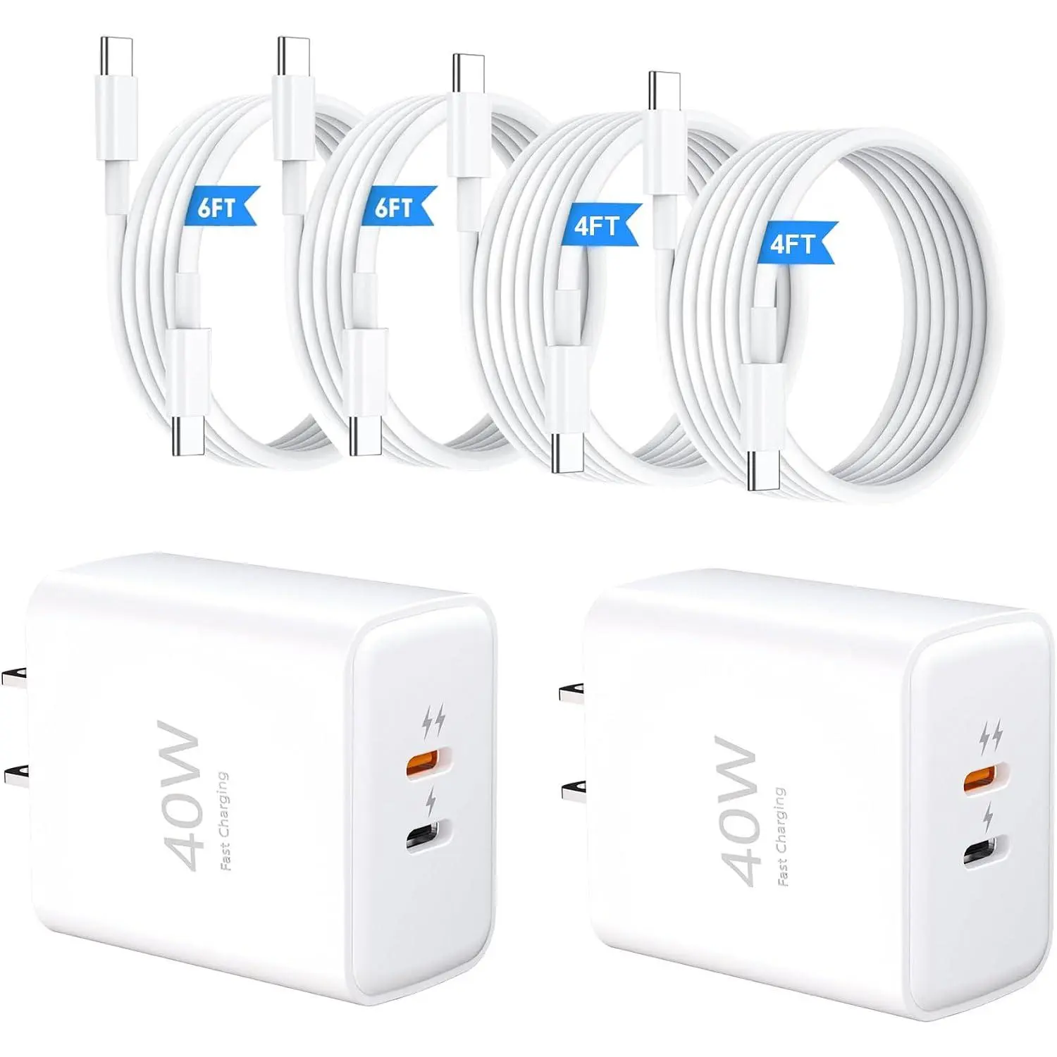 USB C Charger Block,40W  USB-C Port  Charger Bundle with 4FT + 6FT Type C  Cord for i Phone 17/17 Pro/17 Pro Max/Air/16/16 Pro Max/15/15 Plus/S25/S24
