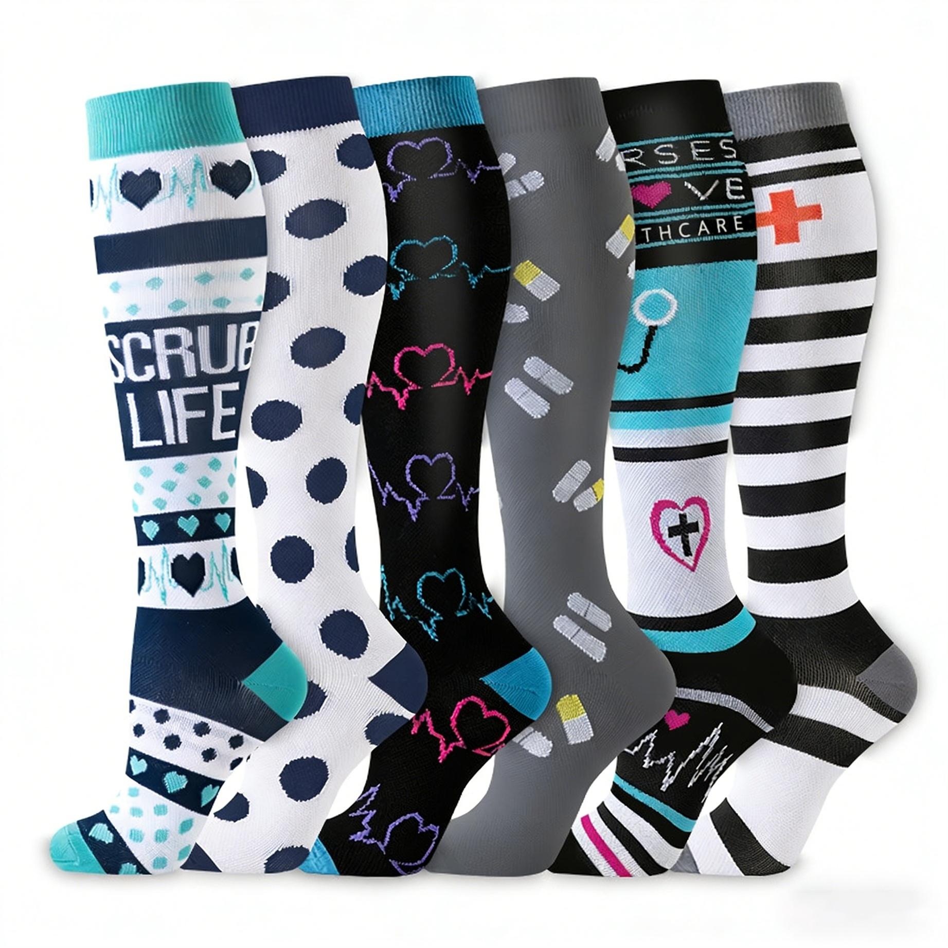 6 Pack Knee High Compression Socks, Athletic Support Socks for Daily Wear & Sports