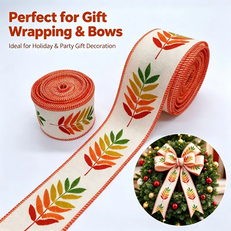 5yd/63mm(2.5inch) Wired Ribbon Fall Harvest Thanksgiving Leaf Yellow-green Bow Ribbon Floral Decor Bow Making Wreath Decor Holiday Decor Bouquet Wrapping