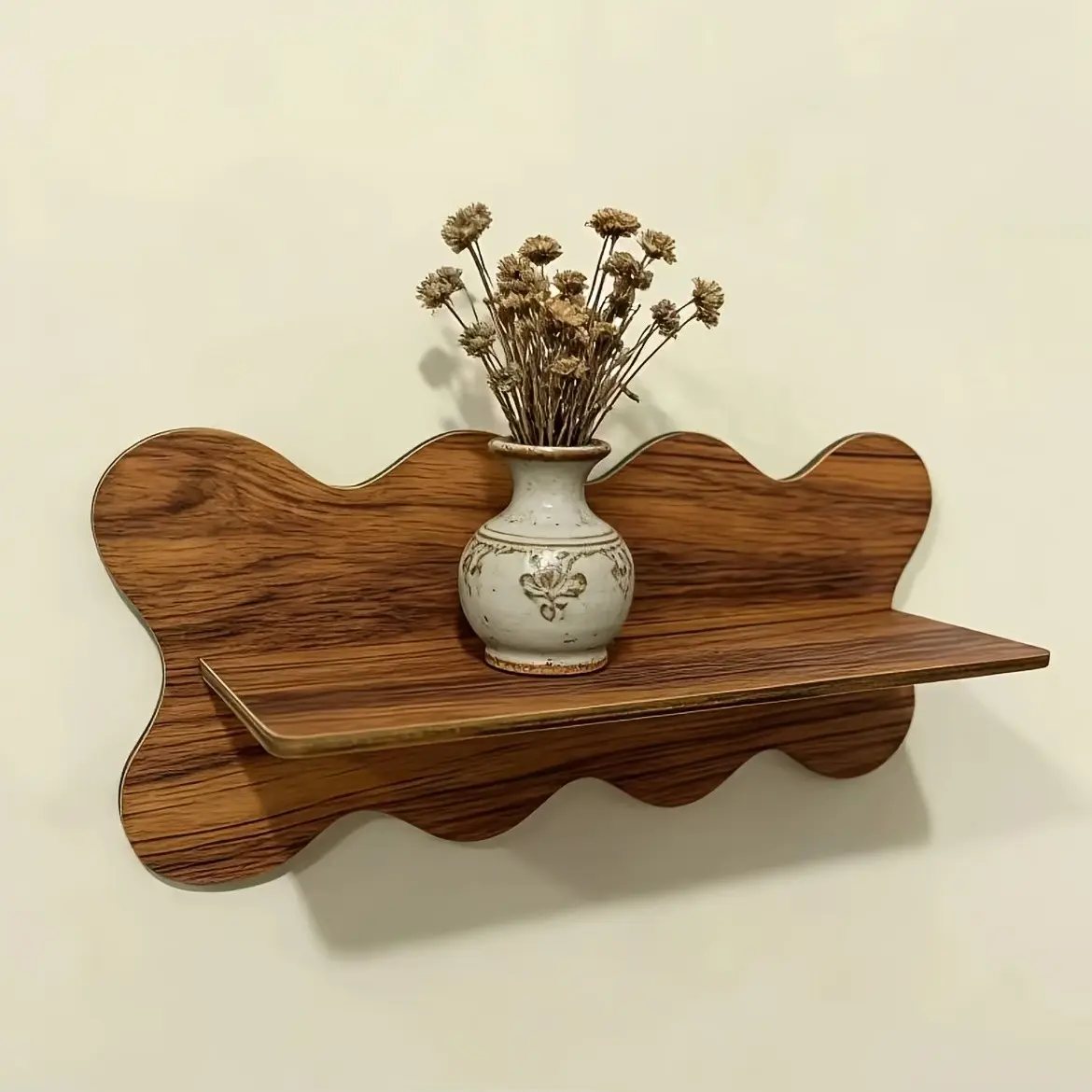 Wave Wall-Mounted Floating Shelf, Irregular Cloud Shape Wooden Wall Decor Display Rack, Vintage Hanging Storage Board for Bedroom, Living Room, Bathroom, Aesthetic Bathroom Decor