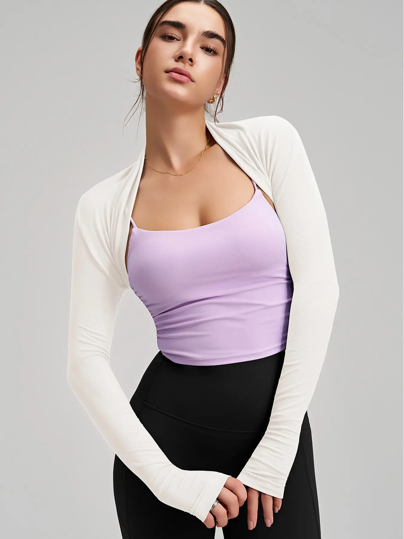 Women's Long Sleeve Bolero Shrug, Cropped Open Front Yoga Cover Up for Gym, Pilates and Workout Layering