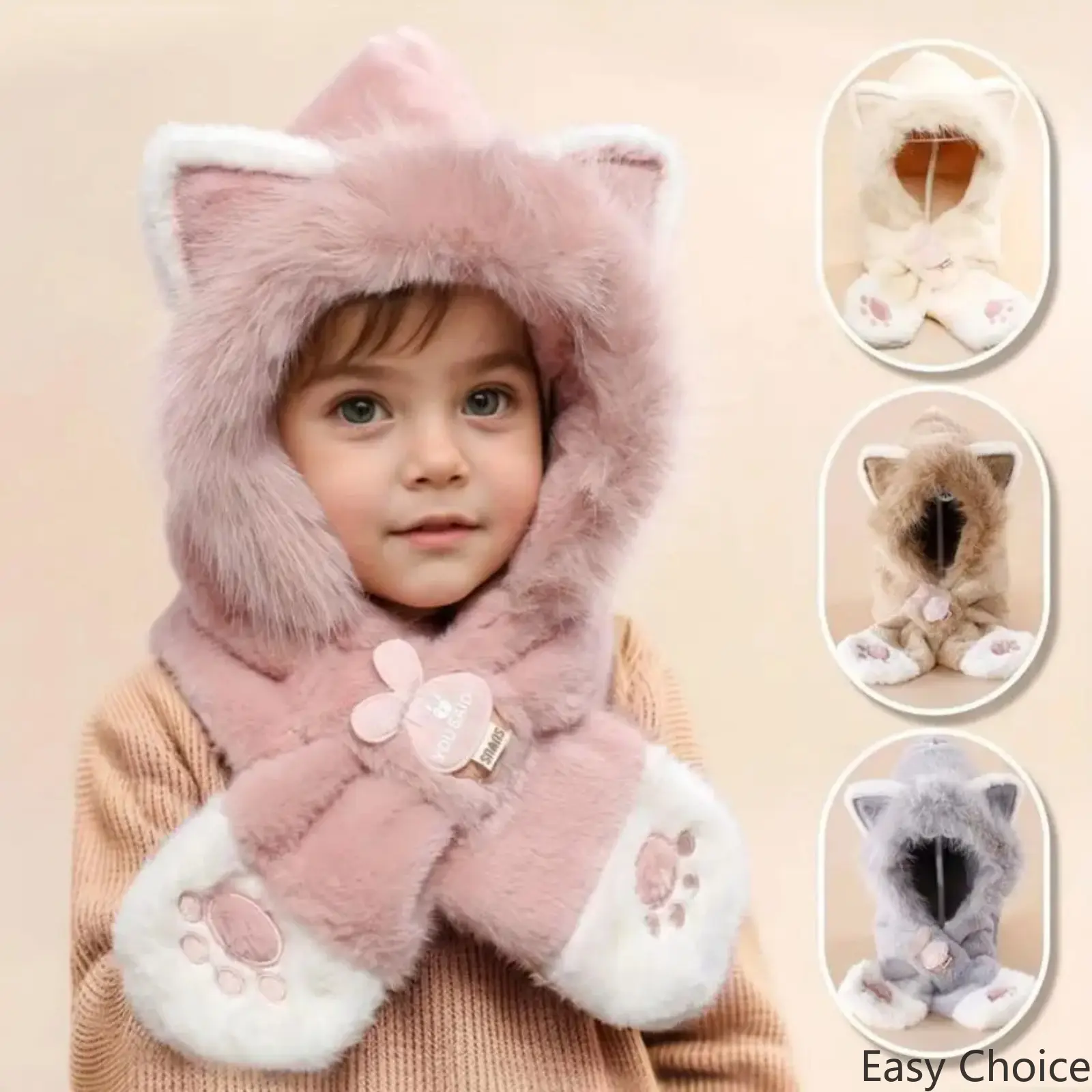 2026 New Launch Cat Paw Embroidery Plush Hat Scarf – Cute Cat Ear Thickened Ear Neck Protection Winter Pullover Warm Accessory, TikTokShopBlackFriday Halloween Offer