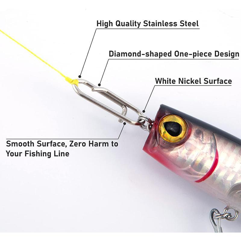 50pcs Fishing Lure Quick Clips in 3 Sizes, High Strength Stainless Steel Fish Clip Buckle Connectors, Fishing Tools for Saltwater & Freshwater Fishing