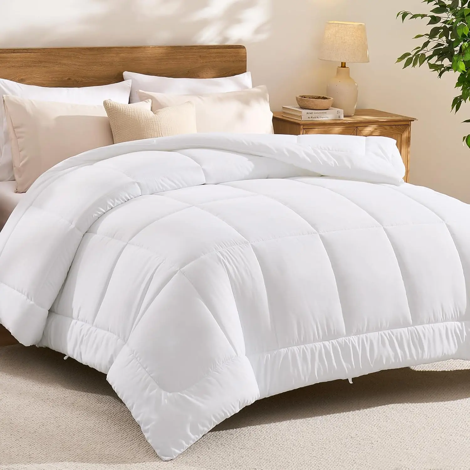Comforters Queen Size Duvet Insert White, All Season Quilted Bed Comforter, Box Stitched Down Alternative Duvet with 8 Corner Tabs, Gifts for Women Men, 88 x 88 Inches (White)