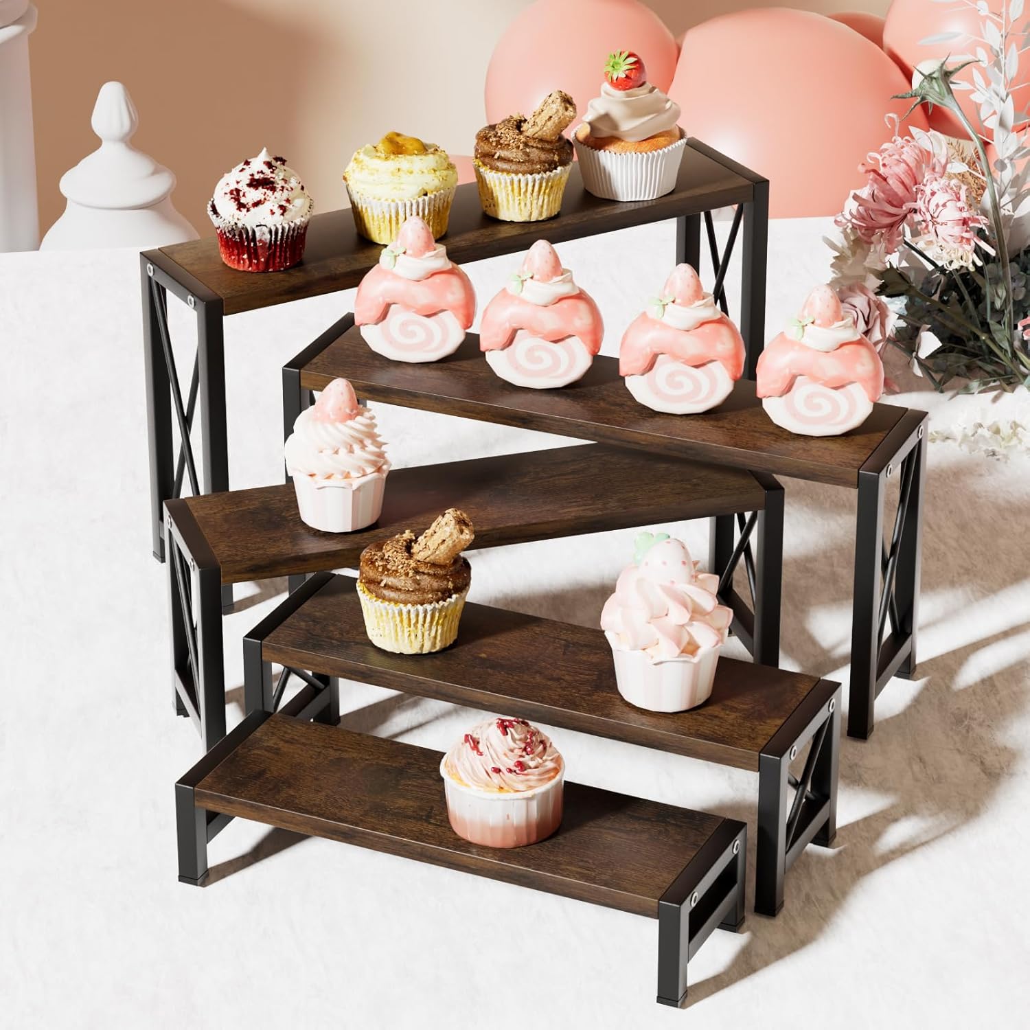 Stackable Wooden Cologne Organizer for Men, 5-Tier Tray Risers Display Makeup Perfume Organizer for Women, Cupcake Stand, Buffet Shelf, Dessert Risers, Figure Collectible Stand Stackable Wooden Cologne Organizer for Men, 5-Tier Tray Risers Display Makeup Perfume Organizer for Women, Cupcake Stand, Buffet Shelf, Dessert Risers, Figure Collectible Stand
