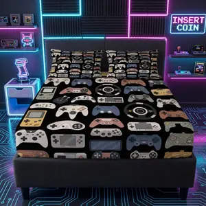 3 Pcs Retro Game Controller Fitted Sheet Set, Vintage Arcade Gaming Digital Print Bedding, Without Pillow Insert, Perfect Gift for Gamers & Teens, Ideal for Bedroom, Gaming Room & Home Interior Decor