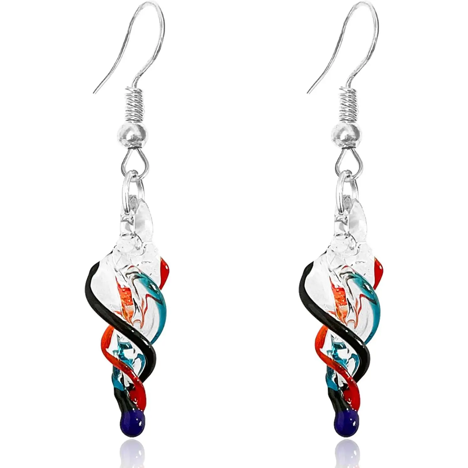 Handcrafted Italian Murano Style Glass Tornado Twirl Fashion Dangle Earrings Irregular Glass Spiral Dangle Drop Earrings for Women
