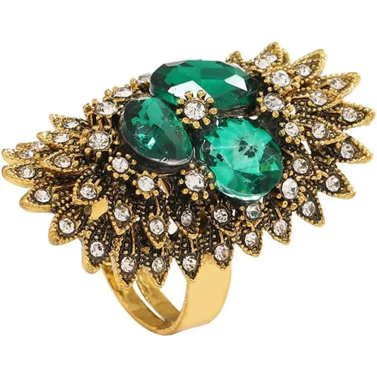 Oval Flower Rhinestone Statement Ring for Women  Tone Boho CZ Indian Bollywood Wedding Engagement Adjustable Wide Wrap Finger Rings Comfort Fit  Christmas