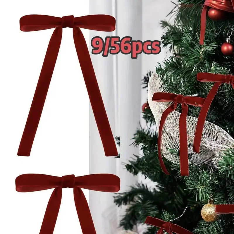 9/56pcs velvet bow is suitable for Easter decoration, wedding bow ornaments, retro Christmas bow decoration, bow gift packaging decoration, table, wreath and fireplace decoration. wine red