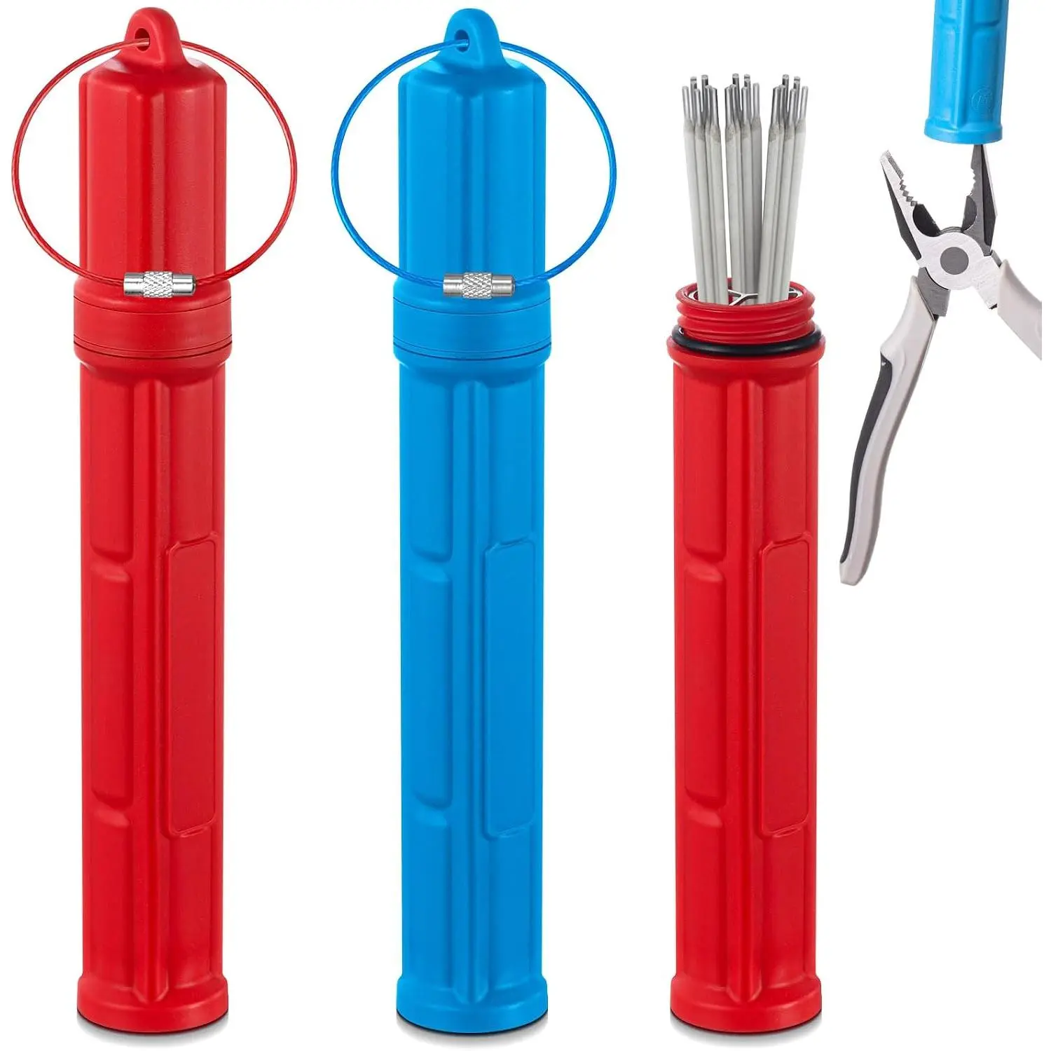 2 count Tungsten Holder Welding Rod Holder 7.9 Inch TIG Tungsten Welding Electrode Rod Storage Tube with  Base Airproof Container Canister, Red and Blue