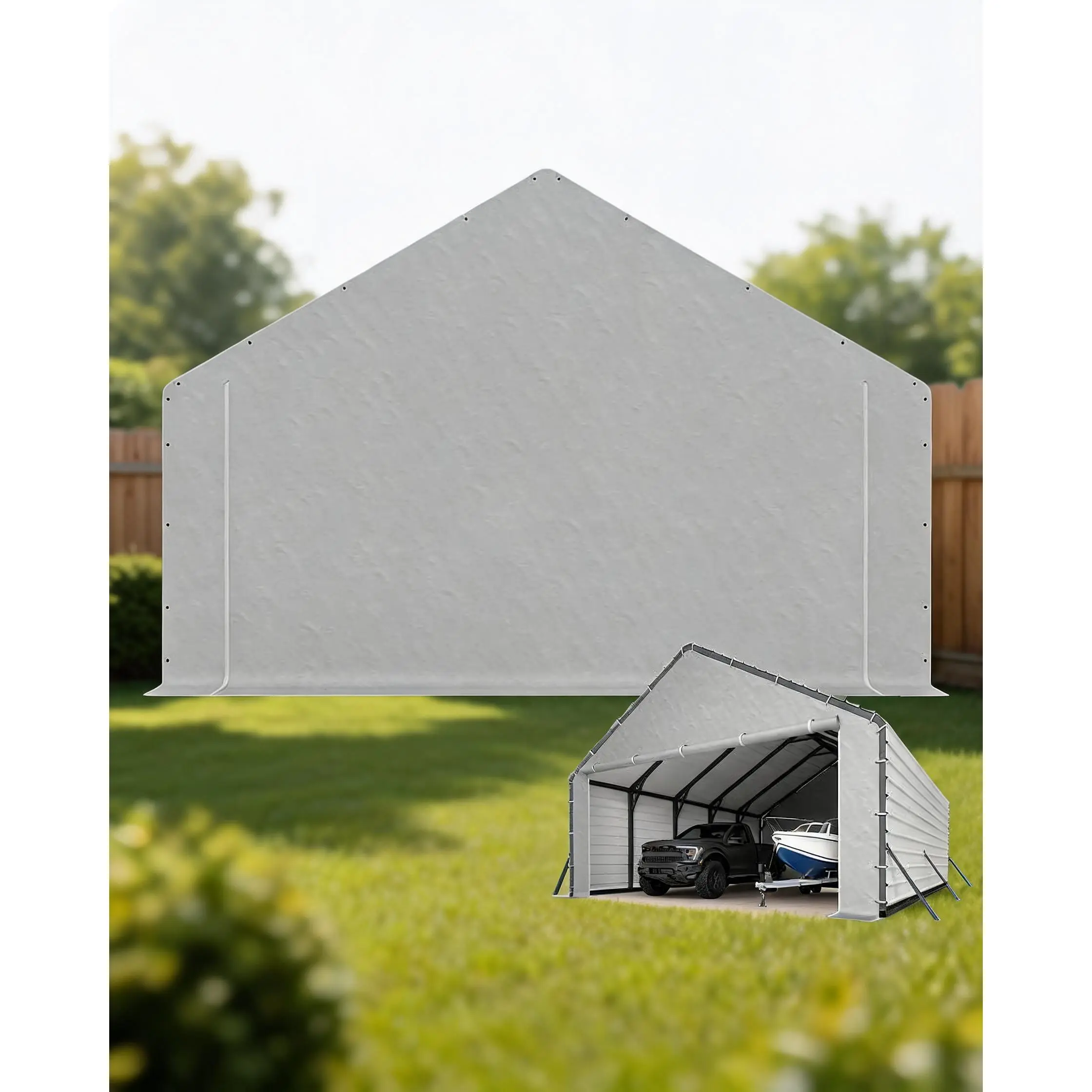 Heavy-Duty PE Enclosure Kit (2-Pack) for Metal Carport - 220gsm Roll-Up Zipper Door Panels for 20x25, 20x20 ft, with Ball Bungees, Gray