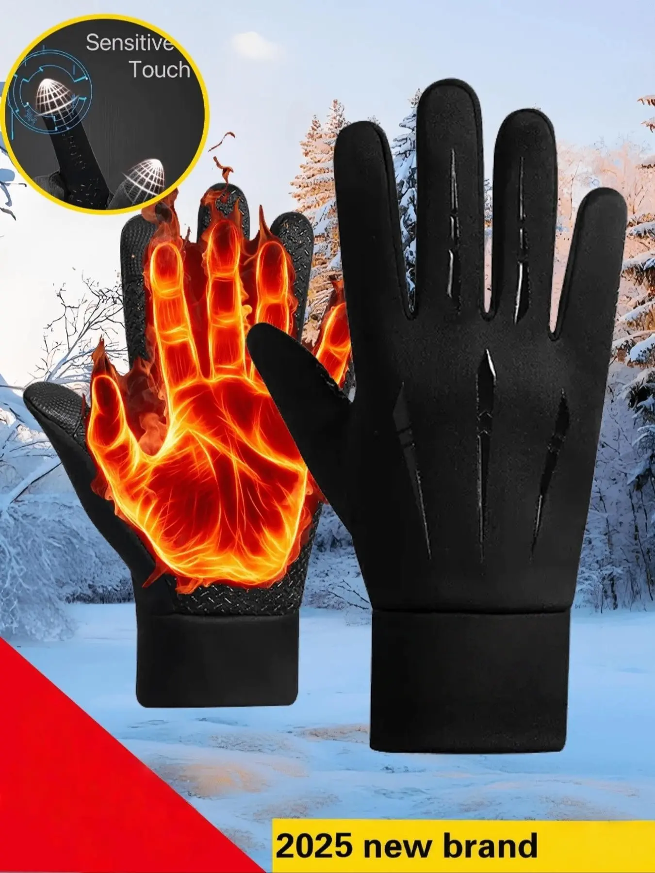 1 pair, men's winter warm gloves, unisex gloves, cycling gloves, thick gloves, touchscreen gloves, snow gloves, ski gloves