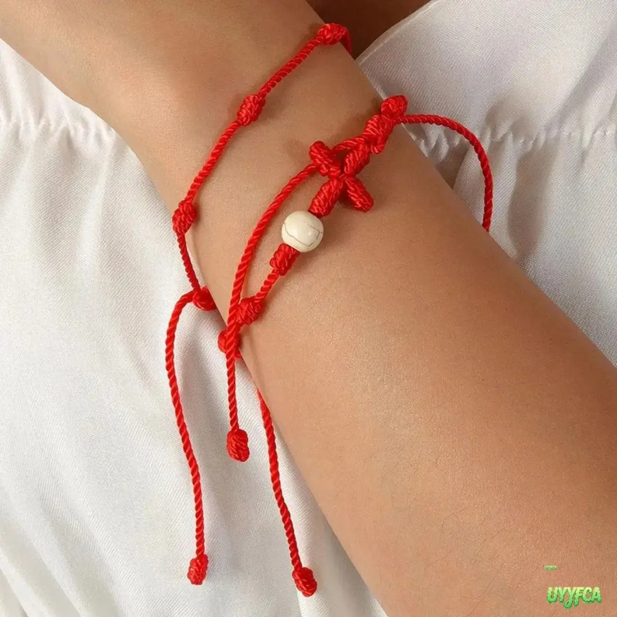 2-Piece Handmade Braided Cord Bracelet, Adjustable 7‑Knot Wrist Band With Woven Cross Charm, Spiritual Protection Accessory For Daily Wear, Religious Ornament For Gifting And Casual Stacking