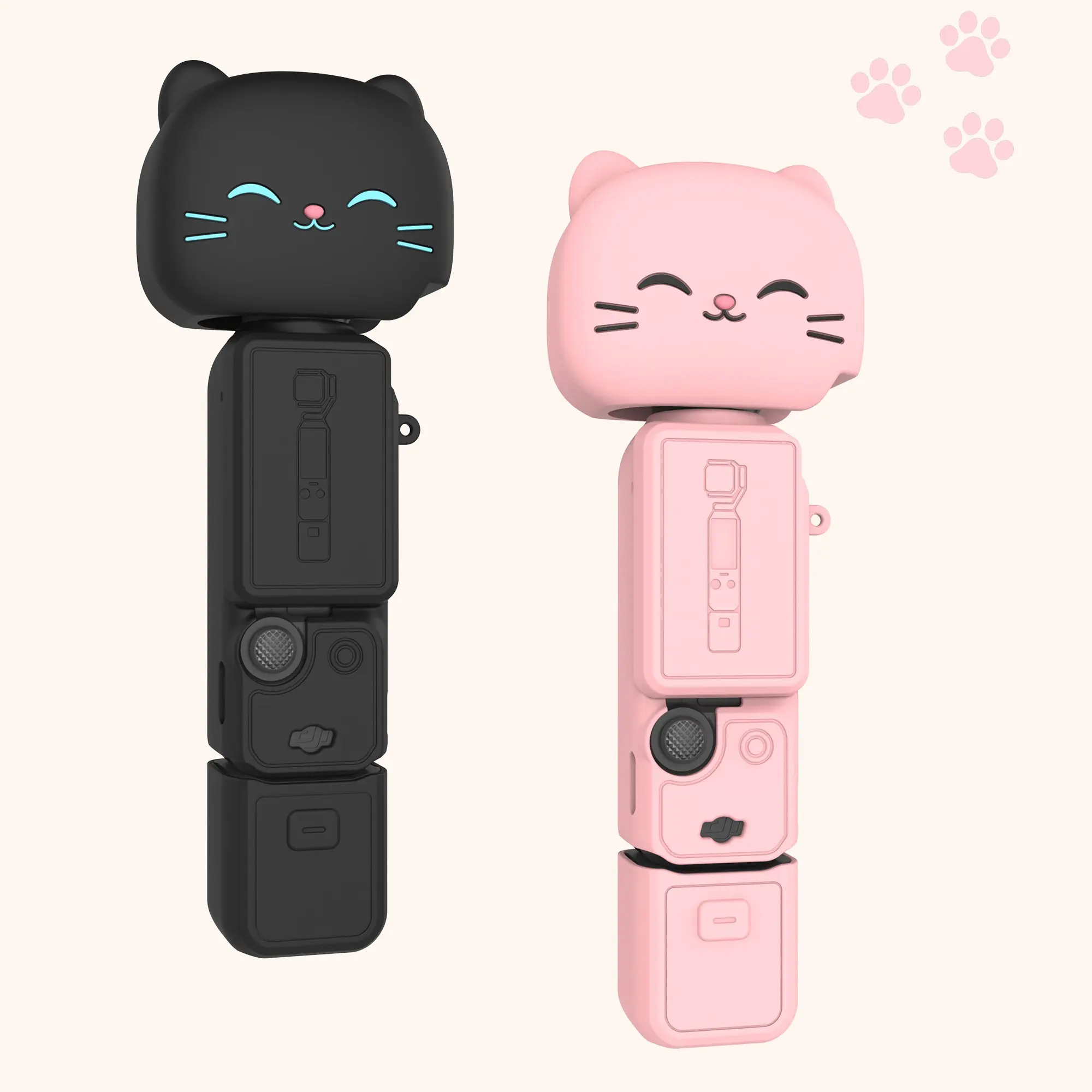 Cute Cartoon Kitten Design Shockproof Dustproof Silicone Case for Dji Osmo Pocket 3, 4pcs Kawaii Camera Skin Sleeve, Ideal Gift for Vloggers, Vlogging Accessories