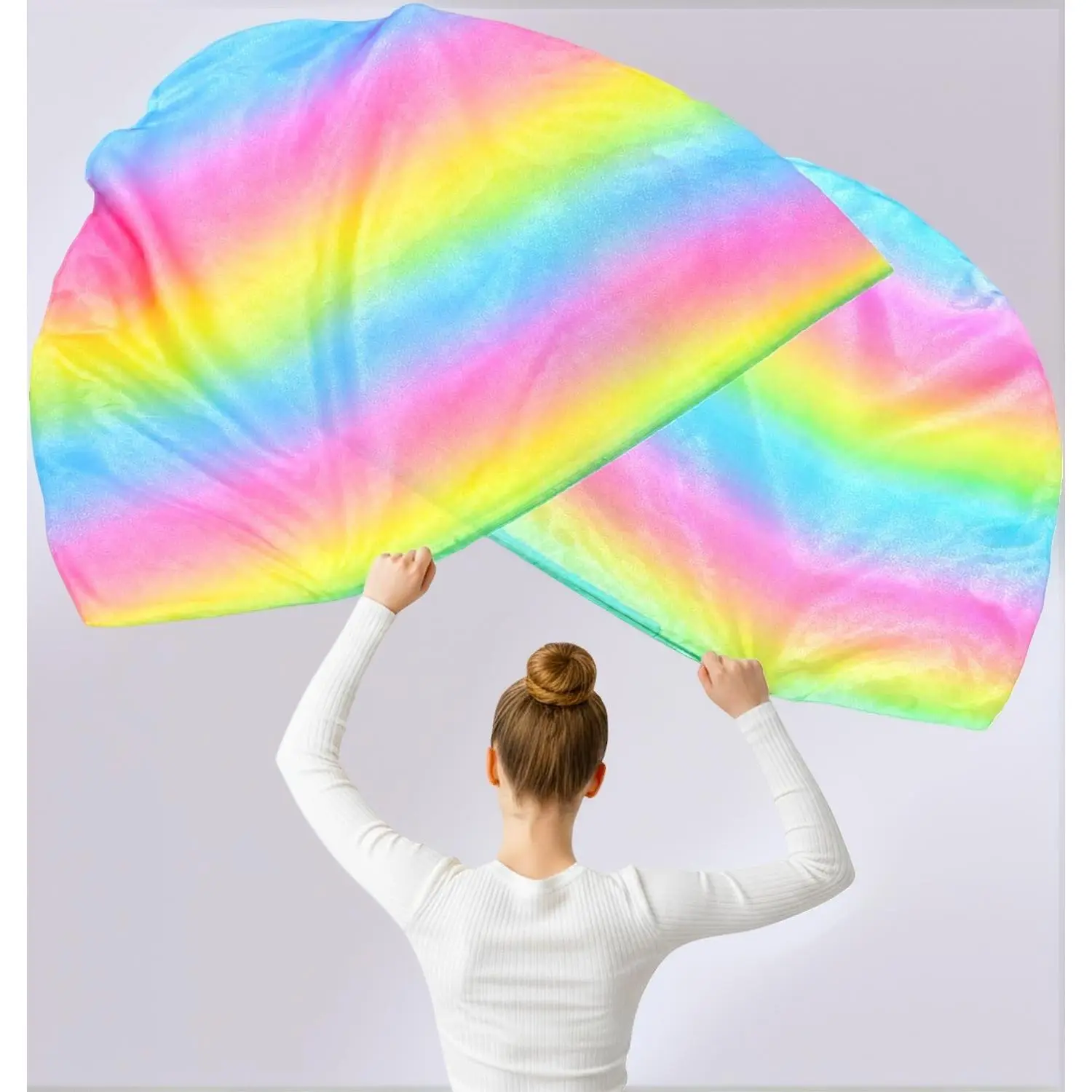2pcs 39"x27" Worship Flags for Beginner, Praise Dance Flag for Teenagers, Praise and Worship Flag for Dance Church, Praise Flags with Telescopic Poles, 2Pack, Rainbow