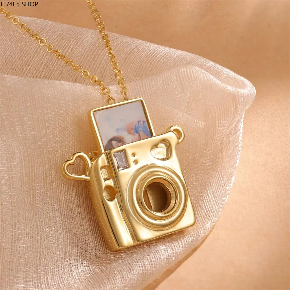 Personalized Pull-Out Photo Album Camera Necklace, Customizable Pasteable Photo Frame DIY Pendant Collarbone Chain
