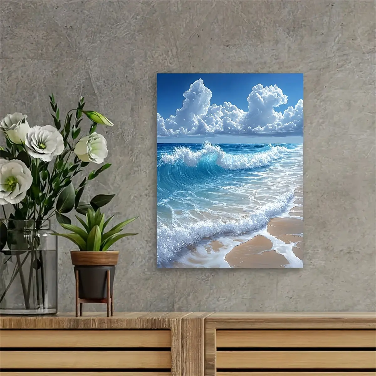 2D canvas painting, 1 framed canvas art piece, size 11.8X 15.7inch, depicting ocean waves. This digital painting set is perfect for wall decoration and home crafts, making it an excellent gift choice for birthdays, Father's Day, and Easter
