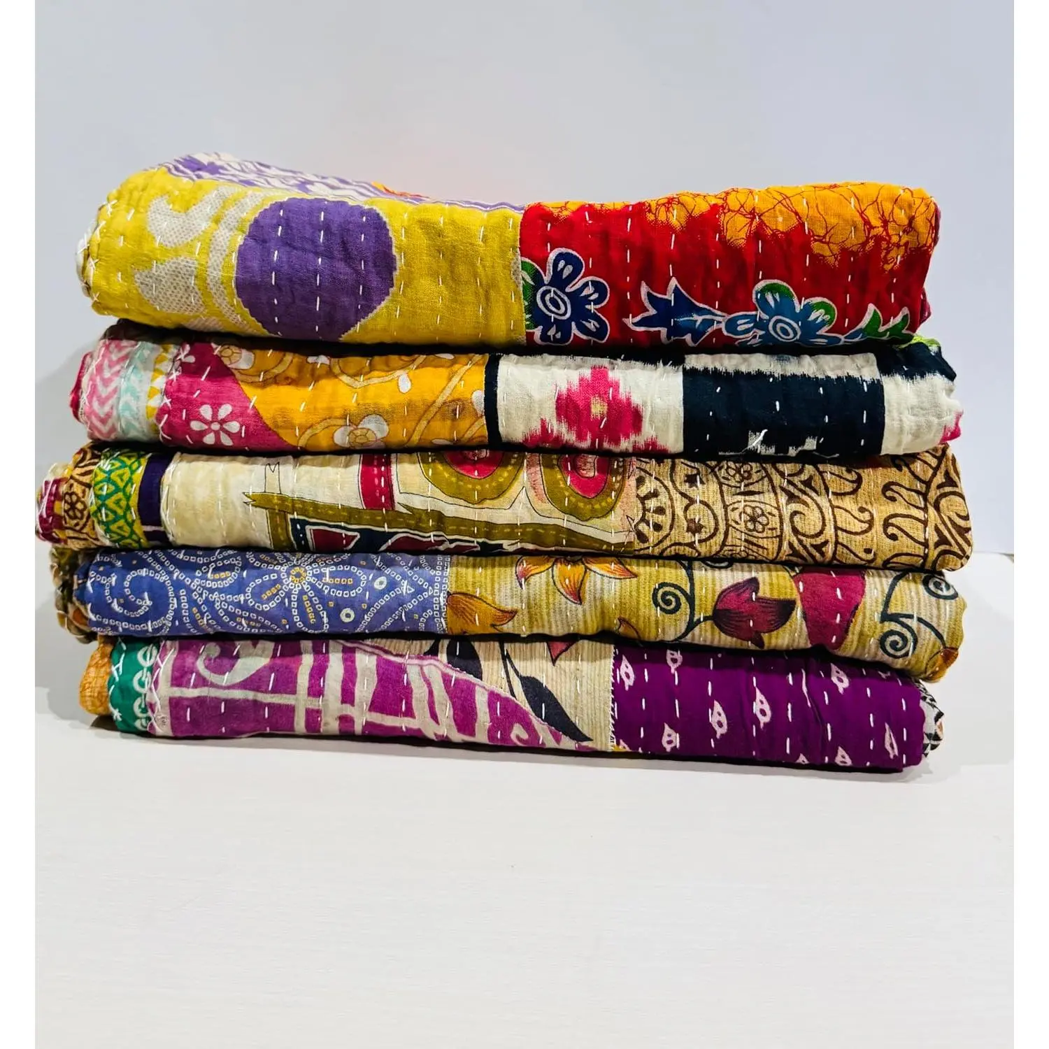 Indian Quilt  Bedspreads, Whole Kantha Lot,Throws,Ralli,Reversible Bohemian  Decor  Blanket Gudari, Quilt for  –  Color (Pack of 1)