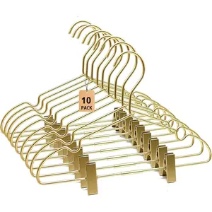 12.6" Children Gold Clothes Hangers with Clips,10 Pack,Kids Non Slip Saving Clothes,Standard Hangers Duty Saving