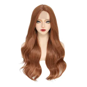 Zabiu Long Copper Wig for Women 26 Inch Natural Wave Wavy Synthetic Wig Middle Part Heat Resistant Natural Looking Auburn Copper Curly Wig for Daily Use Cosplay Halloween