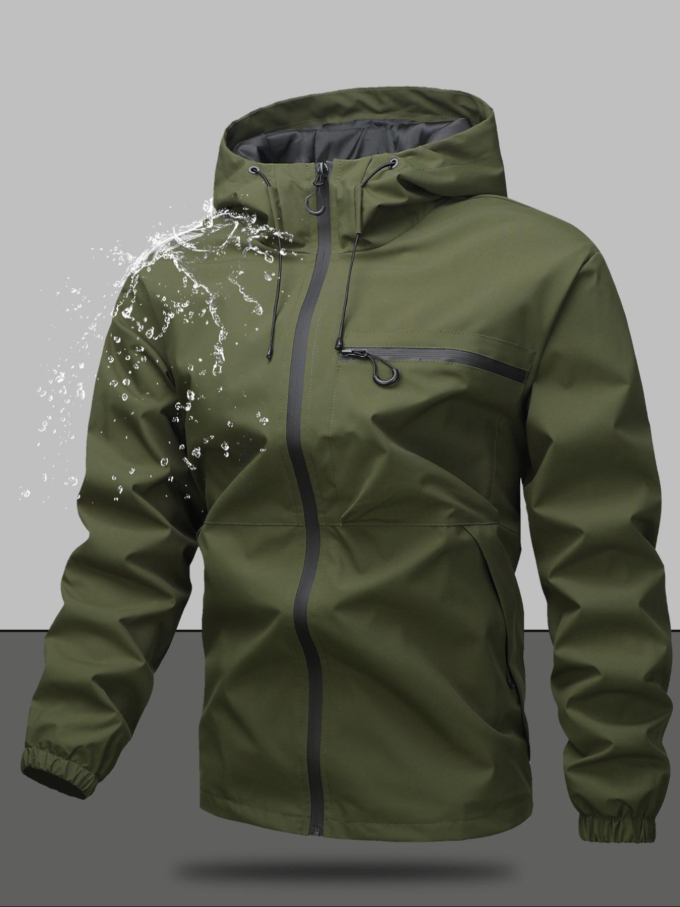 Men's Zip Up Hooded Jacket, Casual Regular Fit Long Sleeve Waterproof Windproof Lightweight Jacket for Outdoor Activities, Fashion Men's Outerwear for All Seasons Coats