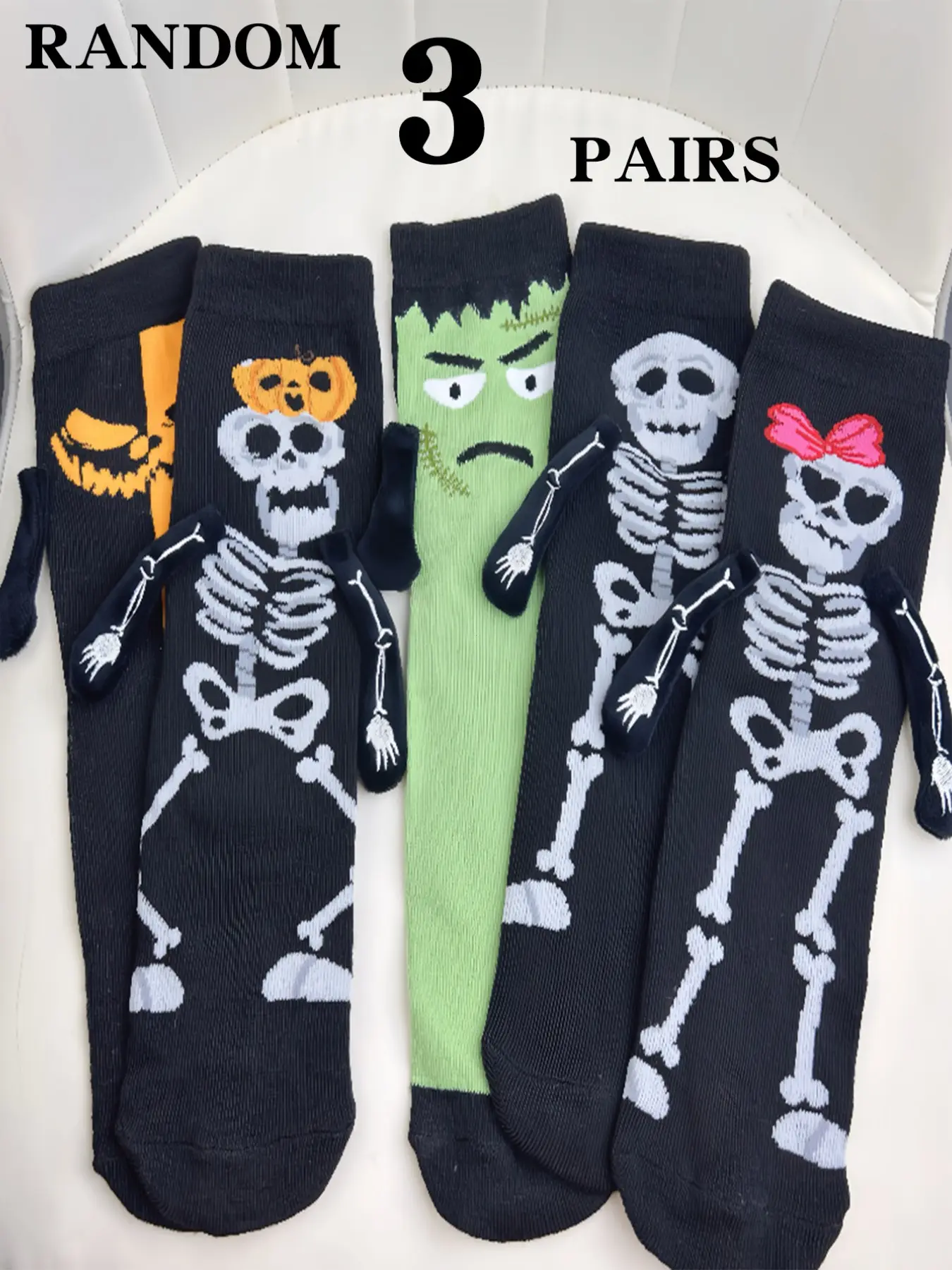 Random 3 Pairs Halloween Ankle Socks, Magnetic Skull Monster Design, Fun & Unique Gift Idea, Perfect for Festive Occasions