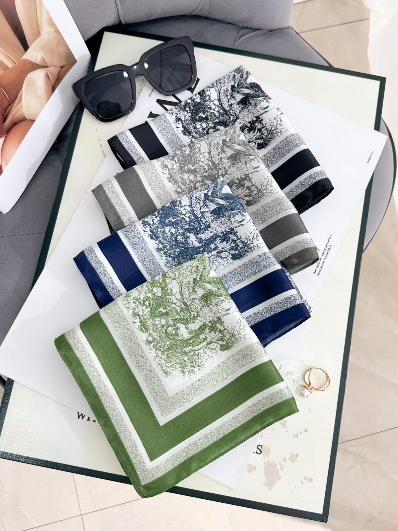 27.6 Inch Square Scarf with Landscape Print for Women, Fashionable Headband with Silk-like Elegance, All Seasons Casual Accessory for Style Enthusiasts