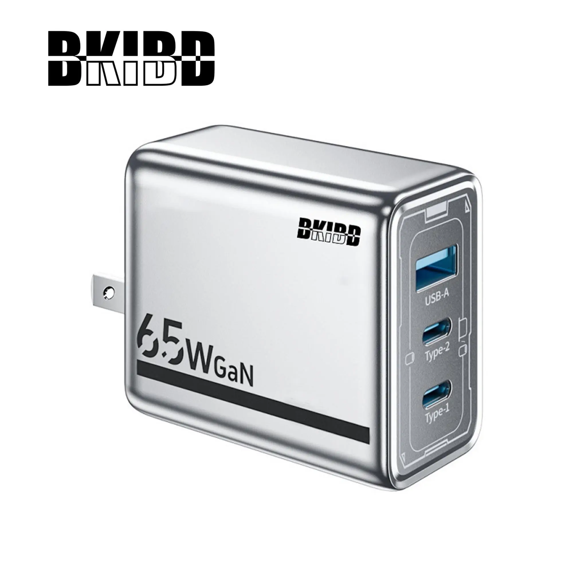 BKIBD 65w Square Gallium Nitride Charger, Three-In-One Fast Charger, Multi-Port PD Charger, Includes Storage Bag