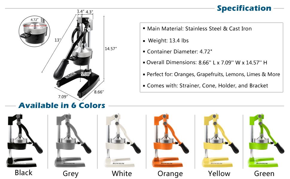 ROVSUN Professional Citrus Juicer Lemon Squeezer, Commercial Manual Fruit Press Juicer for Lemon Pomegranate Orange Juice, Heavy Duty Hand Press Orange Juicer Press and Lime Squeezer Stand ROVSUN Professional Citrus Juicer Lemon Squeezer, Commercial Manual Fruit Press Juicer for Lemon Pomegranate Orange Juice, Heavy Duty Hand Press Orange Juicer Press and Lime Squeezer Stand