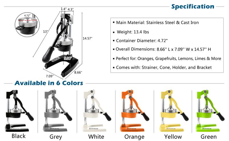 ROVSUN Professional Citrus Juicer Lemon Squeezer, Commercial Manual Fruit Press Juicer for Lemon Pomegranate Orange Juice, Heavy Duty Hand Press Orange Juicer Press and Lime Squeezer Stand