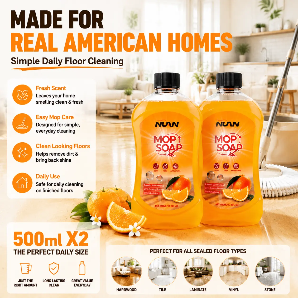 NUAN Tile & Floor Cleaner – Brightening, Stain Removal & Grime Eliminator Solution